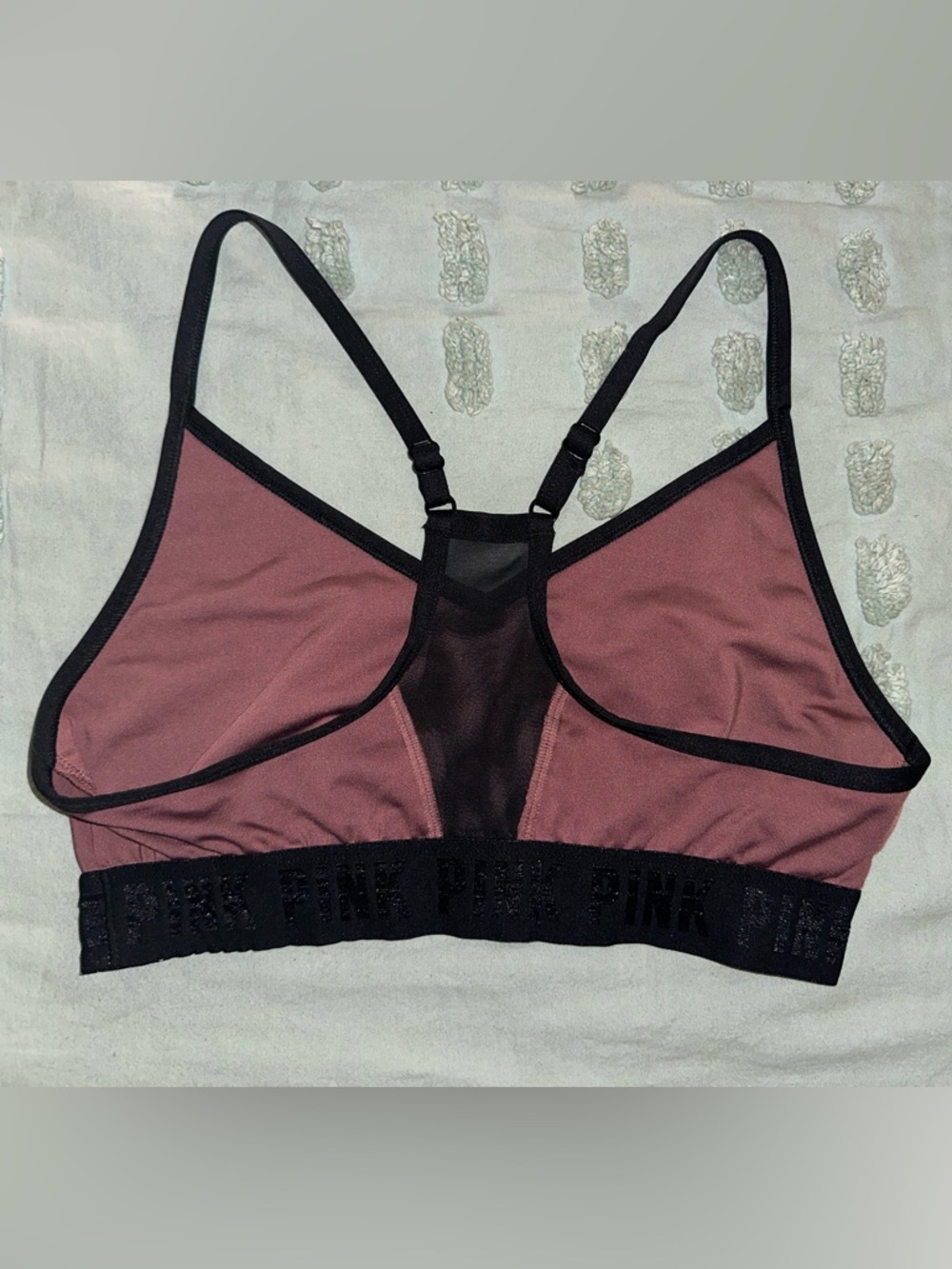 Victoria’s Secret Mauve Bralette w/ Mesh Racer Back Black Trim Shimmer Logo - Picture 13 of 15